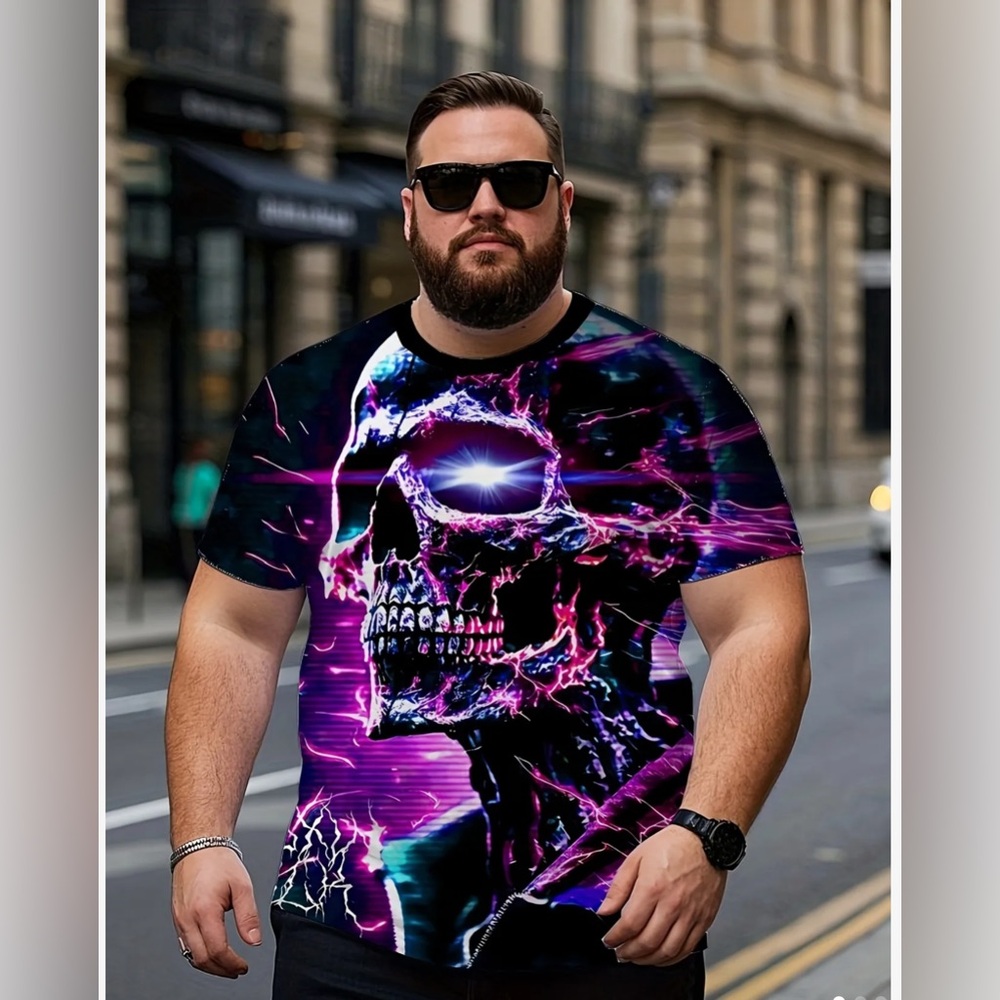 Men's Graphic Skull T-Shirt - Black and Purple plus sz 4XL